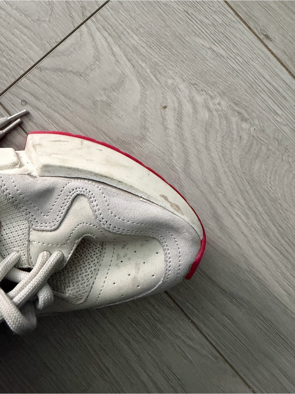 Light Gray Athletic Sneakers with Pink Toe Accent - Picture 4 of 5